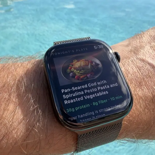 Proto on Apple Watch — tonight's plate, poolside